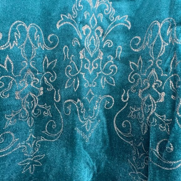 Vintage DIANE VON FURSTENBERG 90s Emerald Velvet Filigree Burnout Tunic Top - Picture 3 of 4